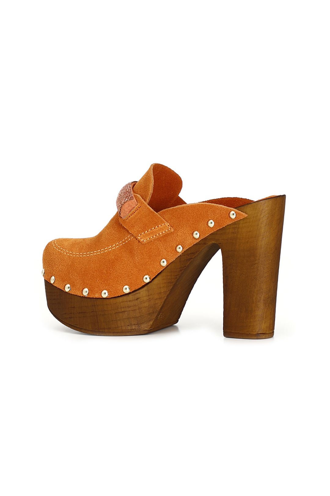suede mule with high heel and wooden platform orange CafèNoir