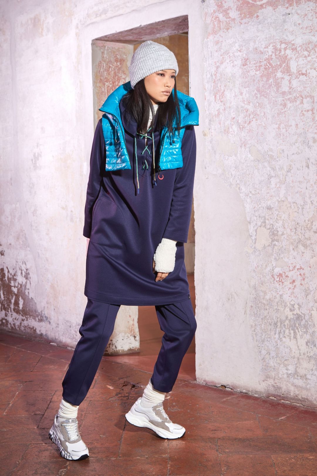 flared dress in technical fabric