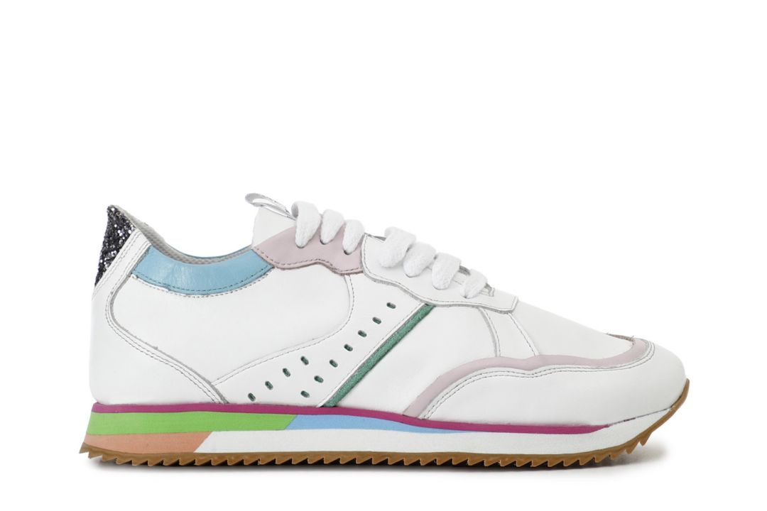 multicoloured leather sneakers with running sole white combo