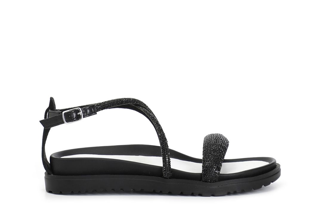 closed back sandals with rhinestone laces black