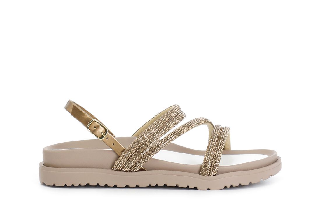 strappy sandals with rhinestones light gold
