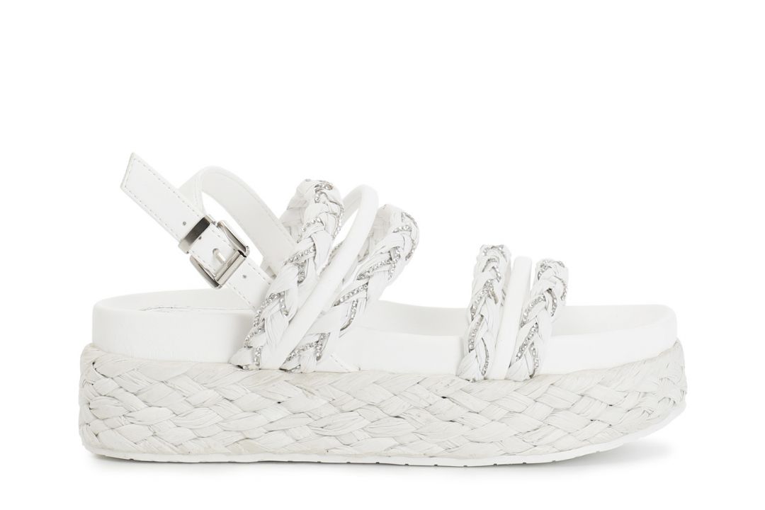 raffia fisherman sandals with rhinestones white
