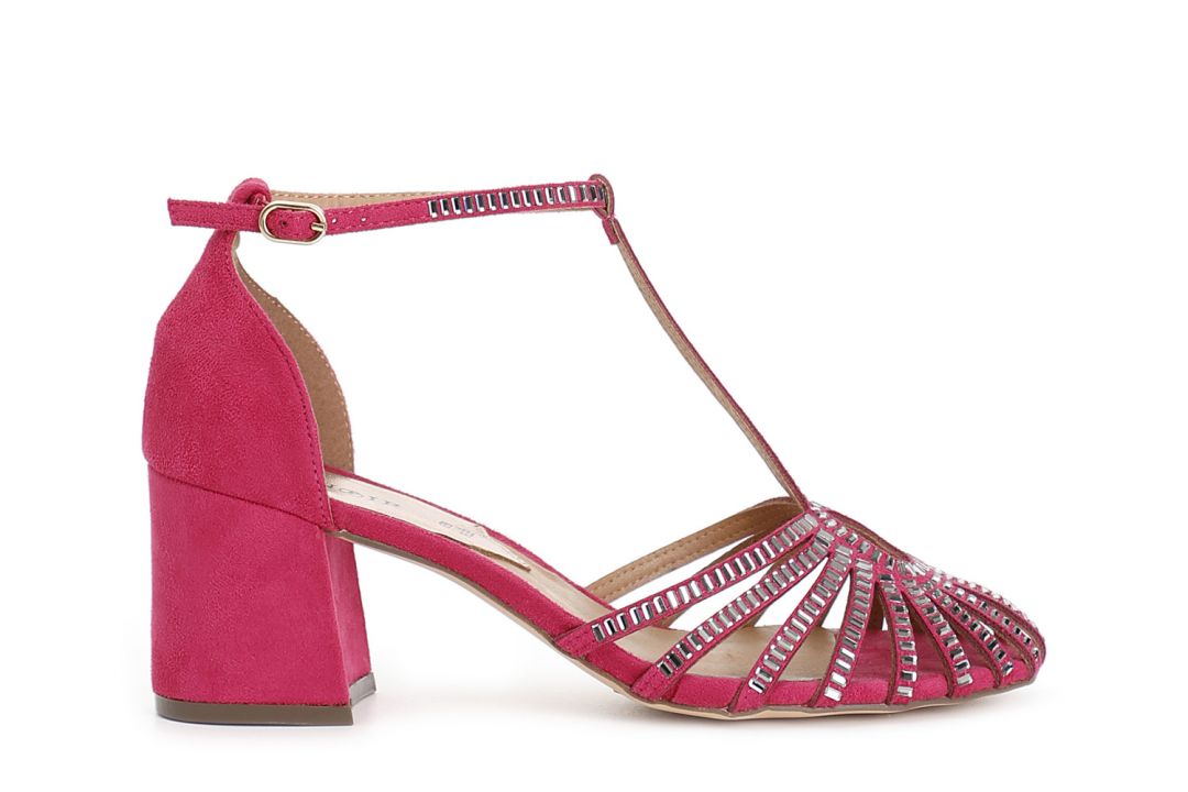 cage sandal with ankle strap hot pink