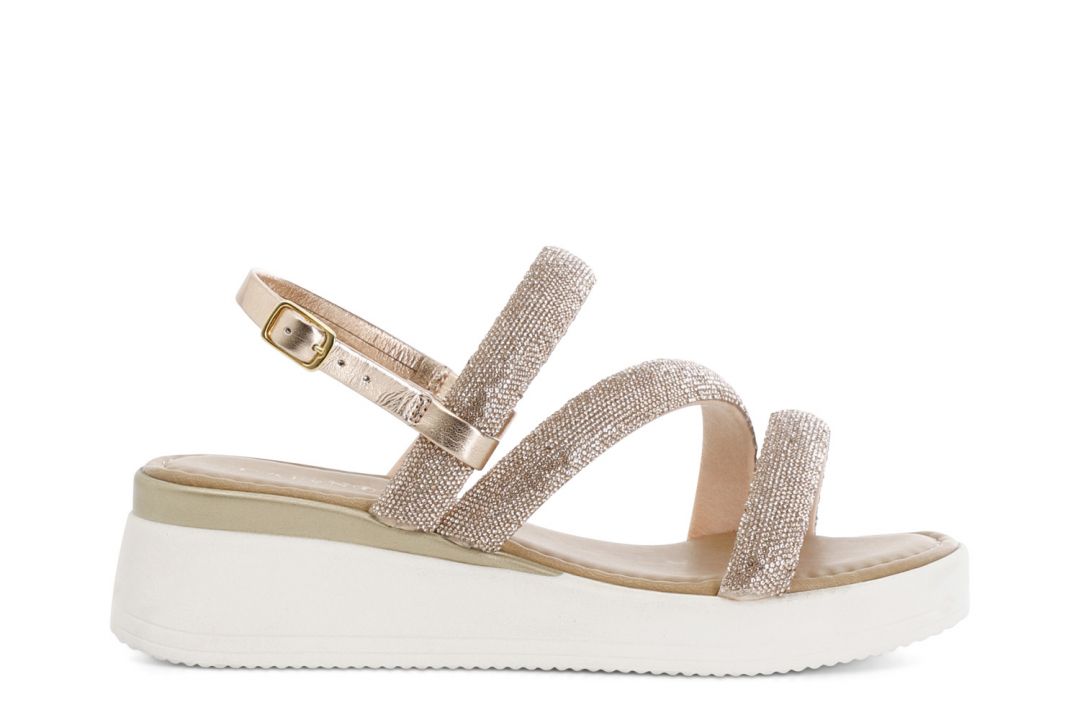 asymmetrical sandals with rhinestones powder