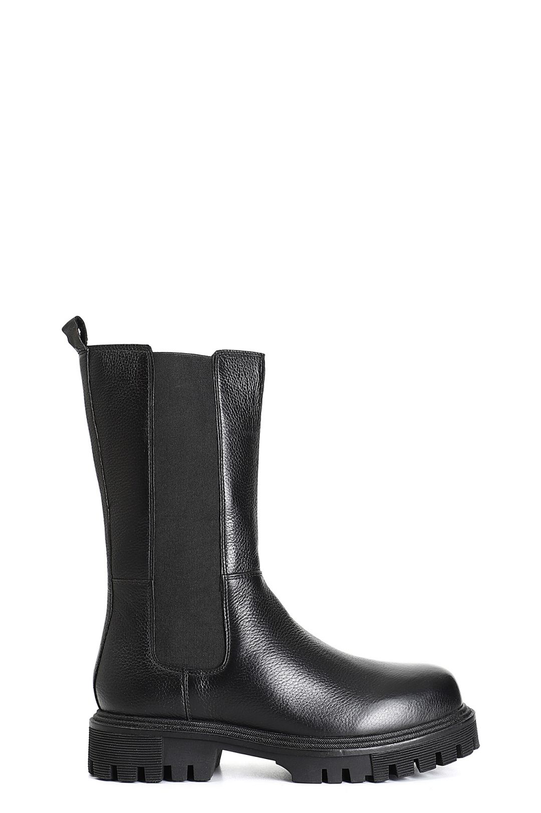 women's 3/4 leather ankle boot with elastic black