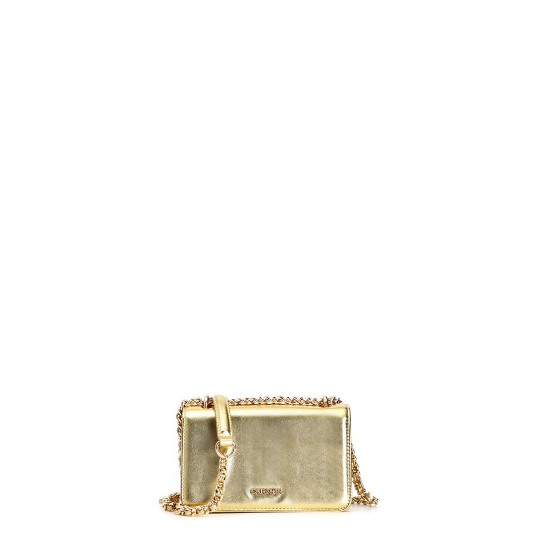 metallic effect mini-bag with flap gold